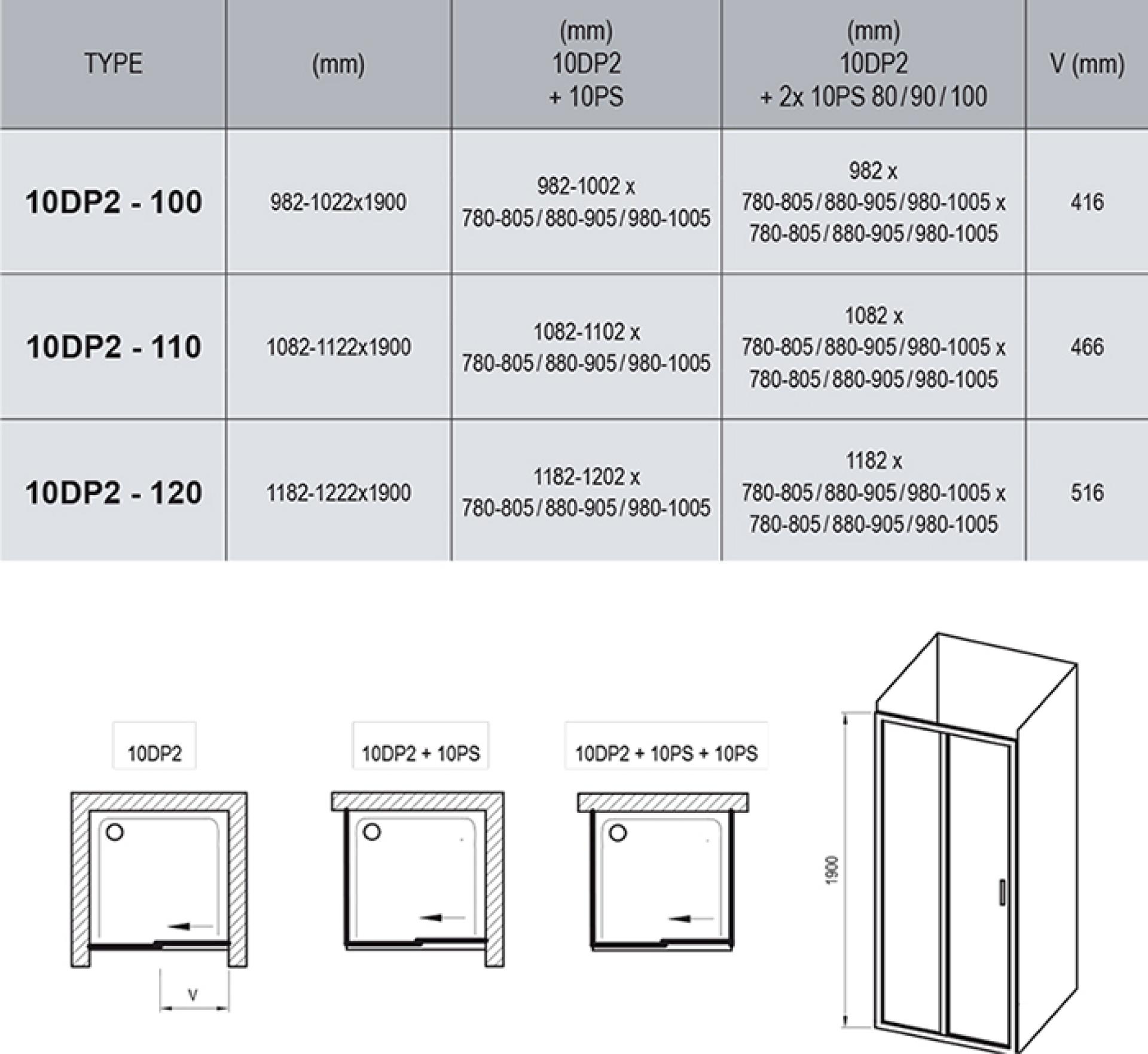 Душевой уголок Ravak 10° 10DP2-120+10PS-90 блестящий+транспарент