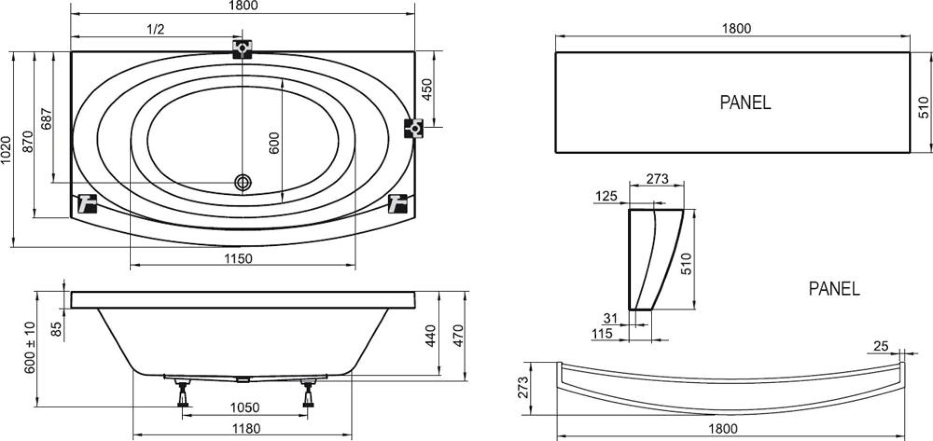 Акриловая ванна Ravak Evolution PU-PLUS 180x102 C1010P0000