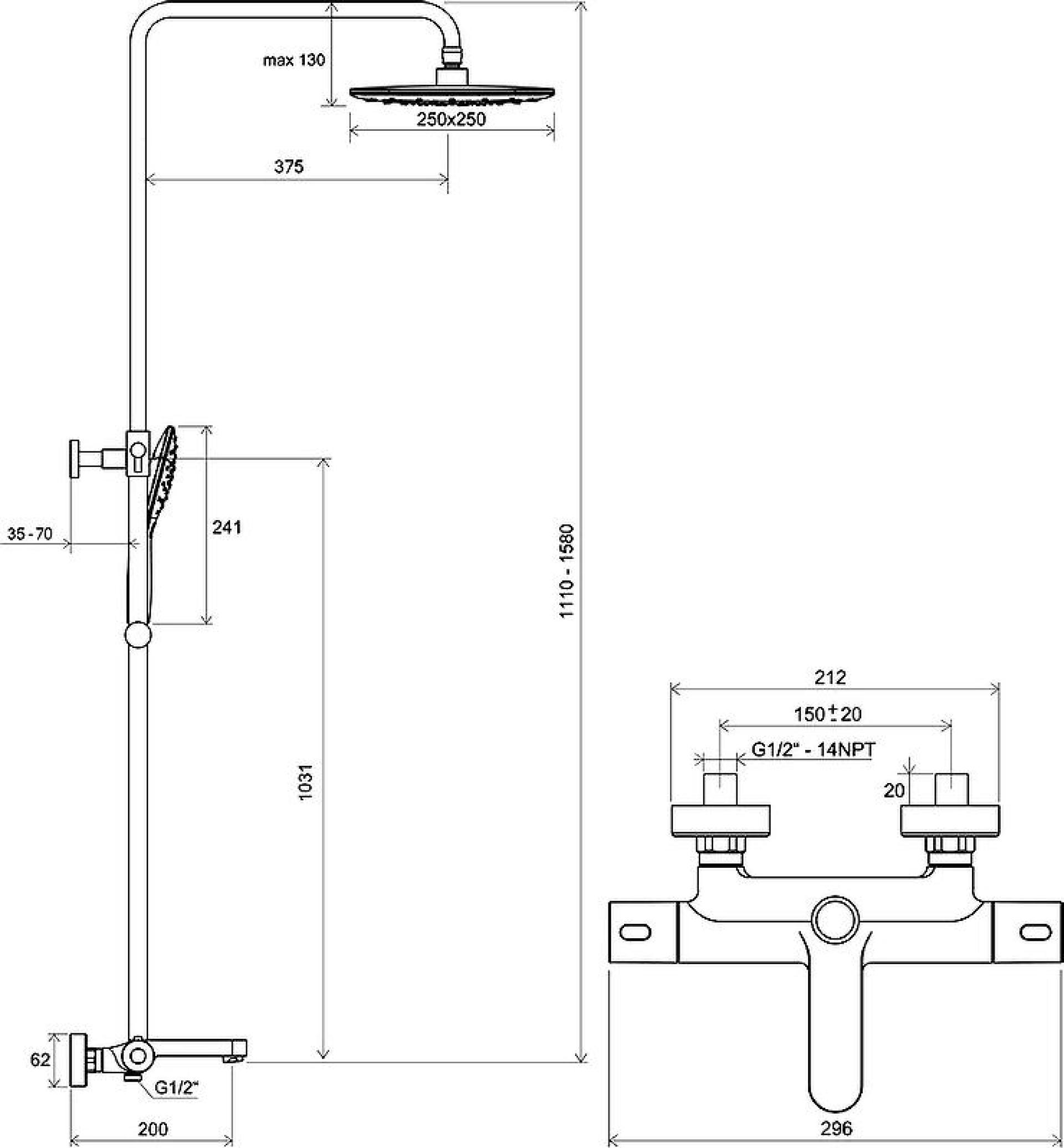 Душевая система Ravak Termo 300 X070163, хром