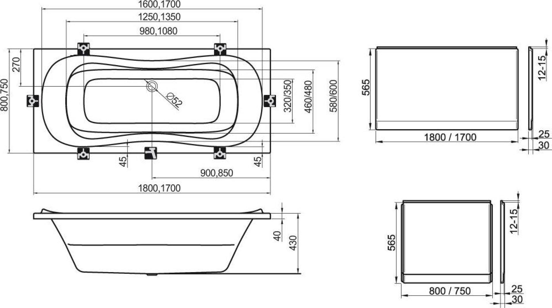 Боковая панель A U для ванны Ravak Sonata 75 CZ00130A00