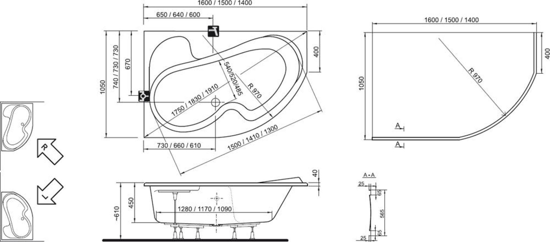 Передняя панель A для ванны Ravak Rosa I 160 L, R CZL1000A00