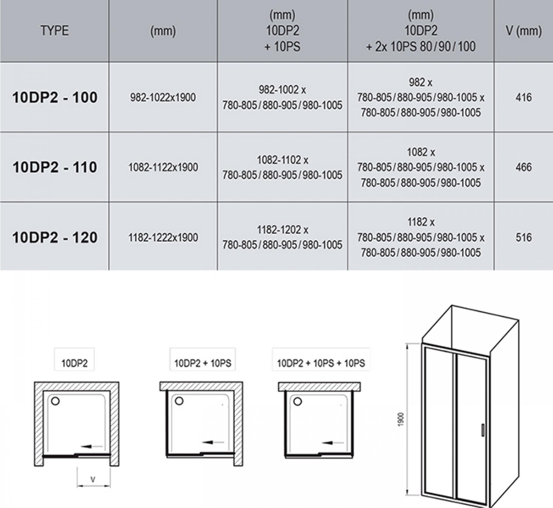 Душевая дверь в нишу 110 см Ravak 10° 0ZVD0100Z1, transparent, белый