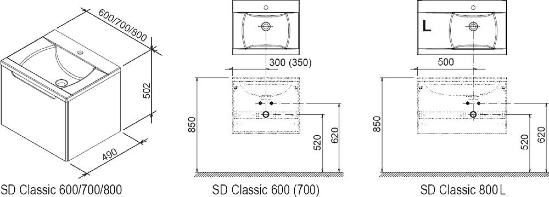 Тумба под умывальник Ravak Classic SD 800 L эспрессо/белая X000000428