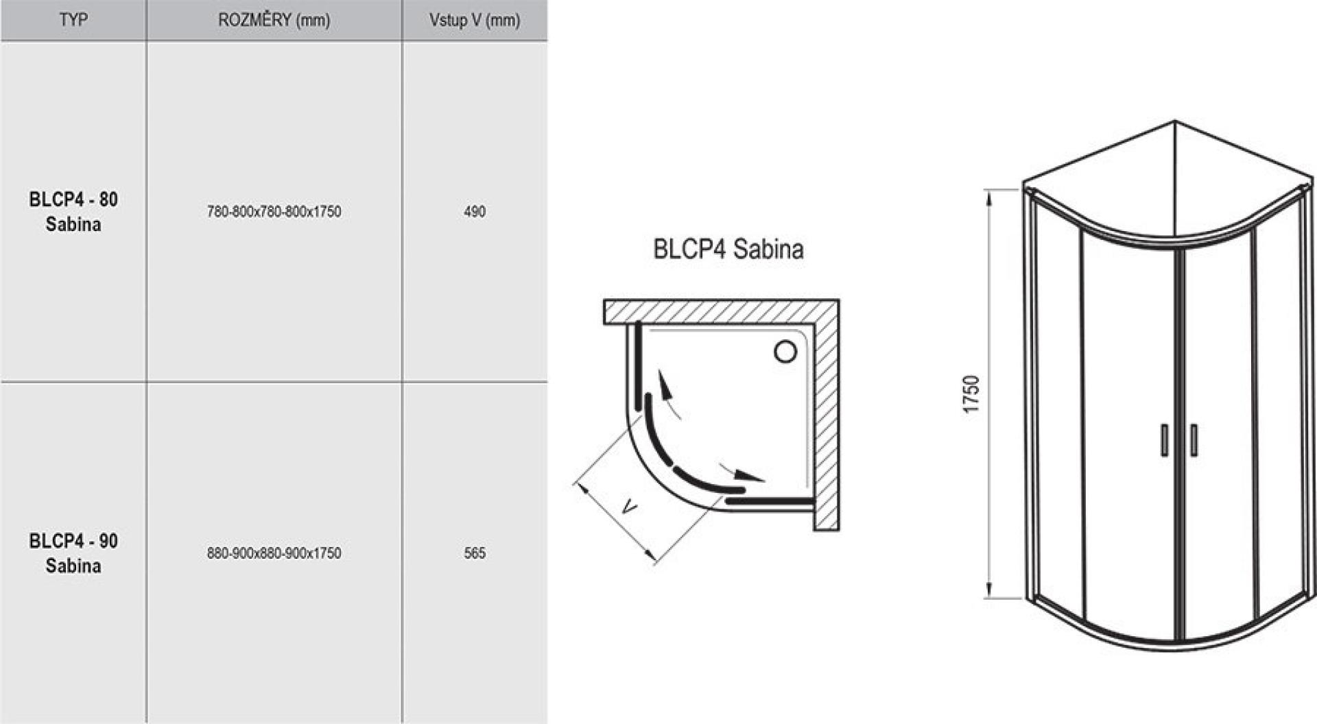 Душевой уголок Ravak Blix BLCP4-80 SABINA сатин + графит  3B240U40ZH