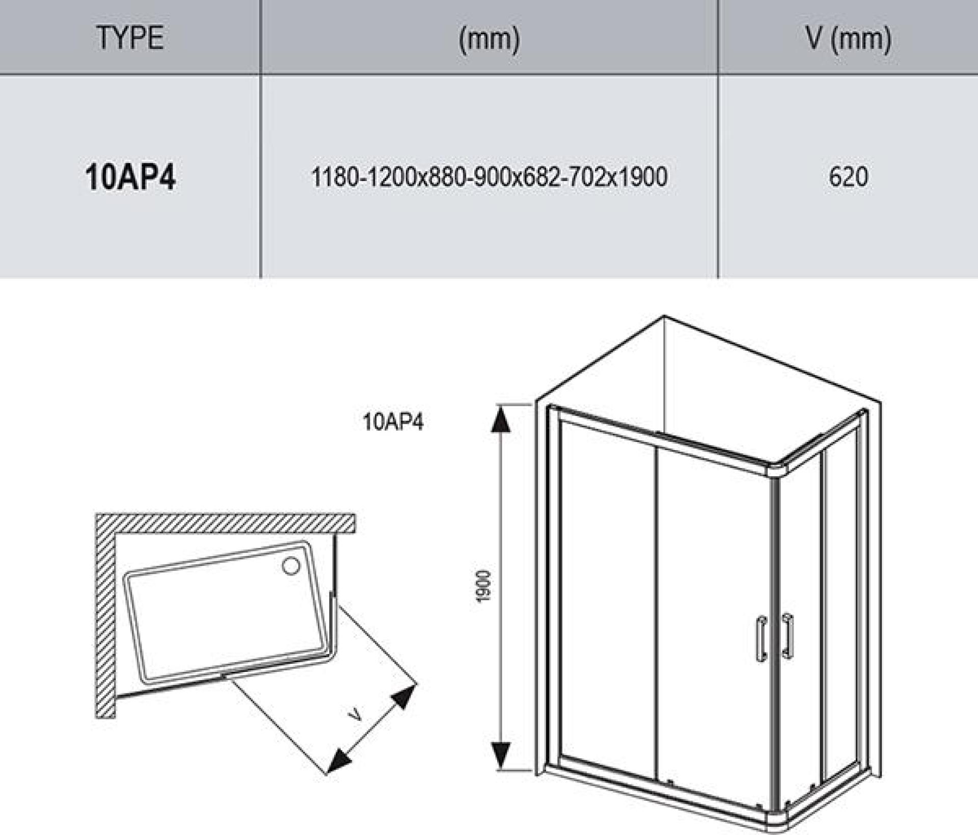 Душевой уголок Ravak 10° 10AP4 0ZVG70C00Z1 120х90 см, transparent, хром