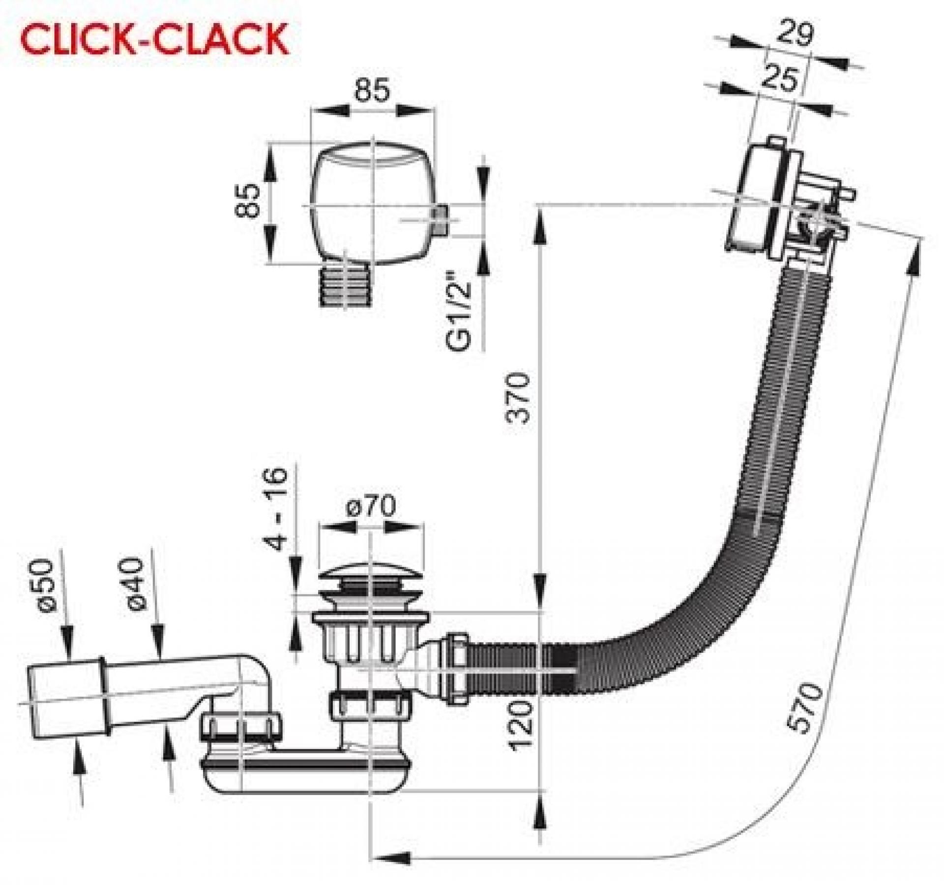Слив-перелив Click Clack для ванн Ravak X01440 с заполнением переливом