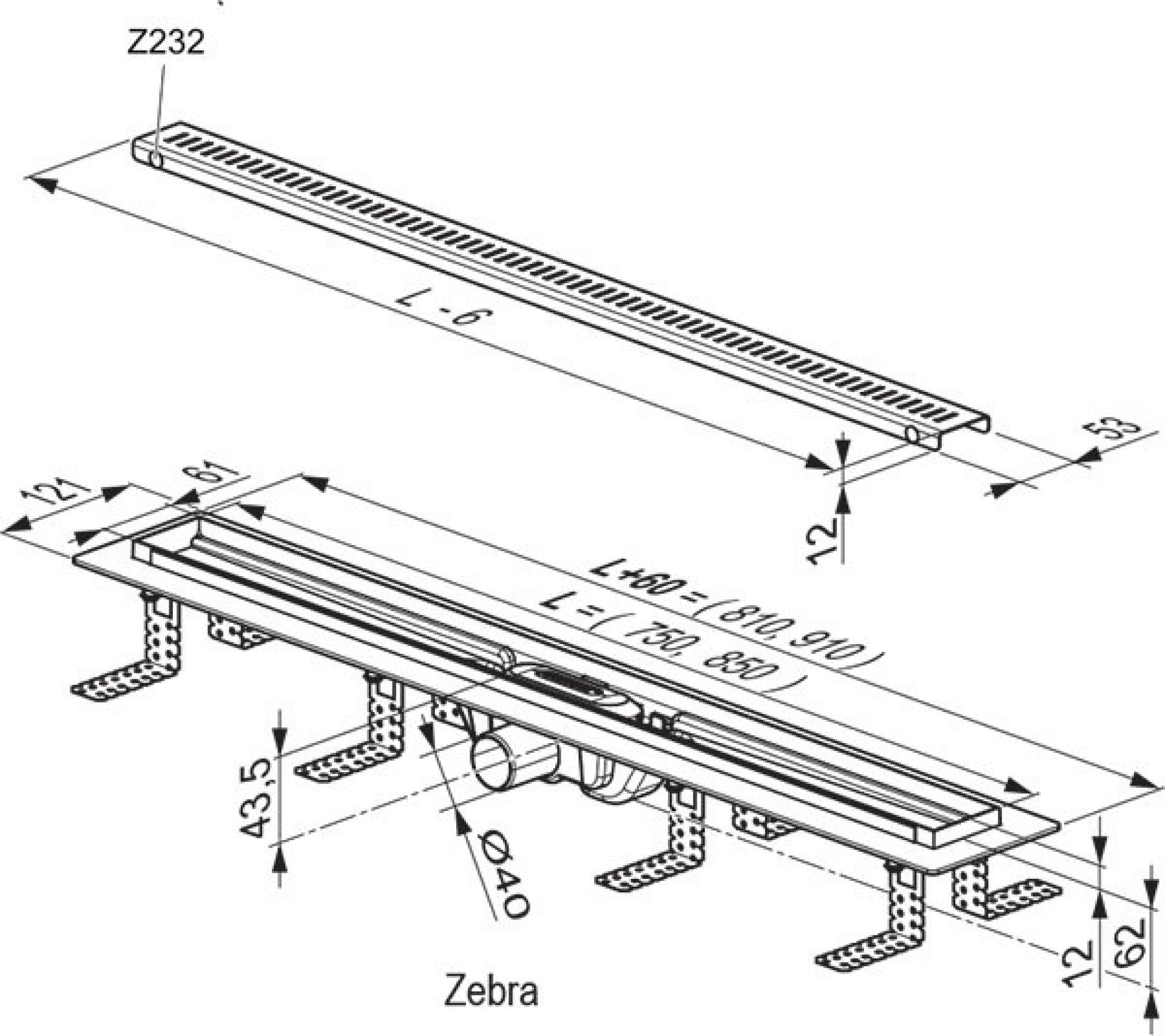 Душевой канал OZP Ravak Zebra 850  X01434