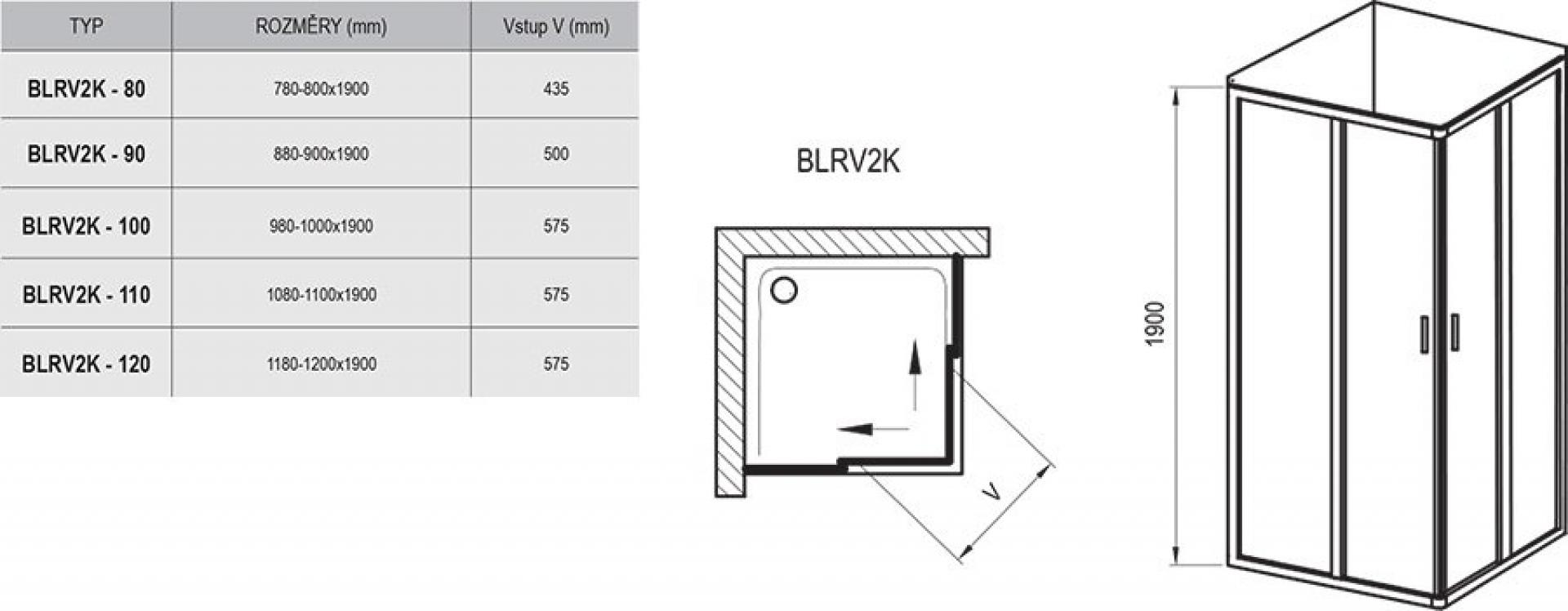 Душевая дверь в нишу 80 см Ravak Blix BLRV2K-80 1XV40100ZH, белый+графит