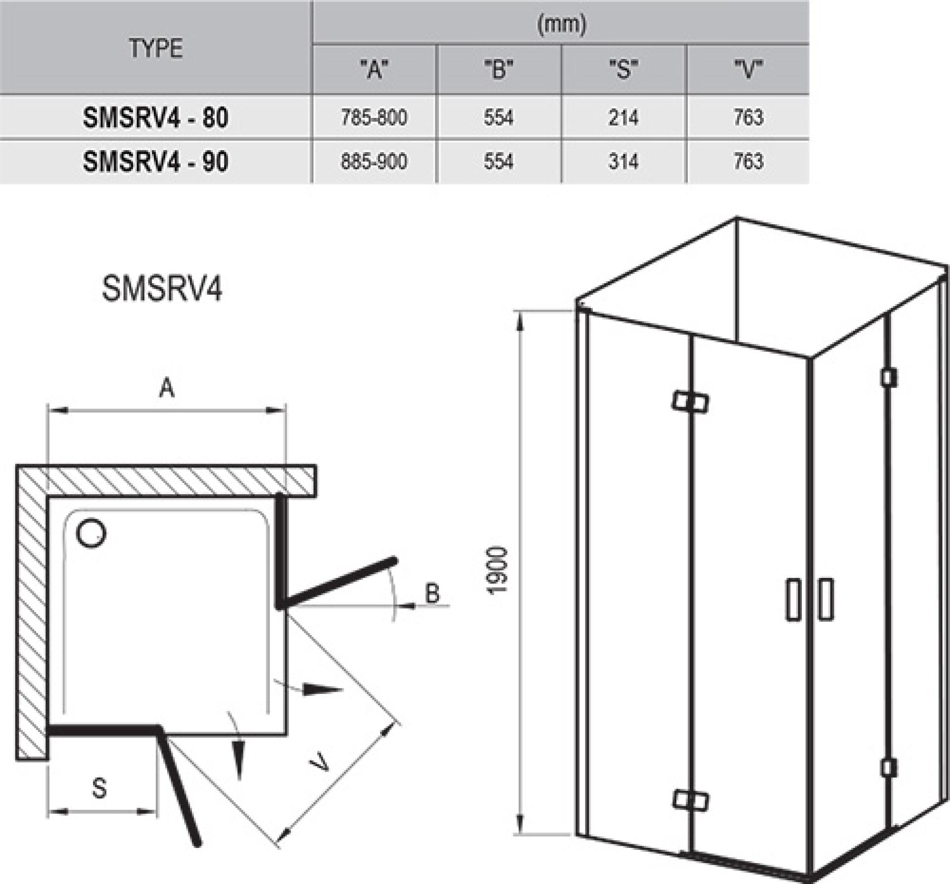 Душевой уголок Ravak SmartLine SMSRV4-90 хром + транспарент 1SV77A00Z1