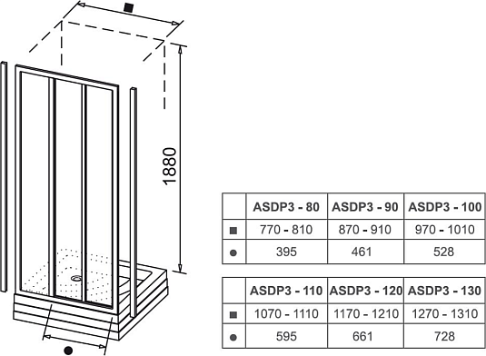 Душевой уголок Ravak Supernova ASDP3-80+APSS-90 белый+пеарл