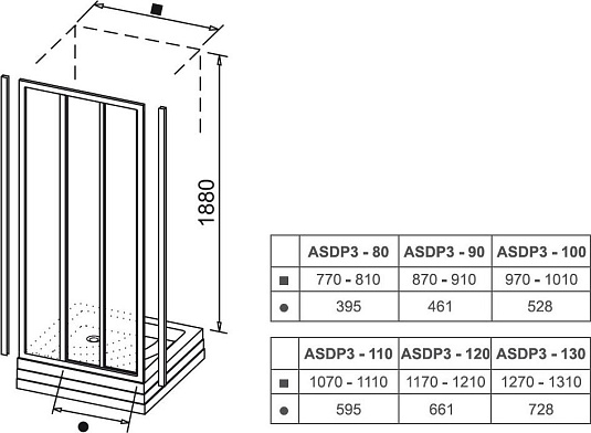 Душевой уголок Ravak Supernova ASDP3-80+APSS-90 белый+грейп