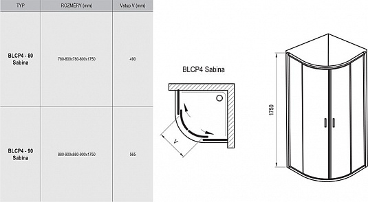 Душевой уголок Ravak Blix BLCP4-80 SABINA сатин + графит  3B240U40ZH