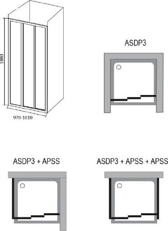 Душевой уголок Ravak ASDP3-100+APSS-75 Grape профиль белый