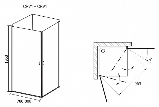 Душевой уголок Ravak CRV1-80+CRV1 Transparent профиль белый