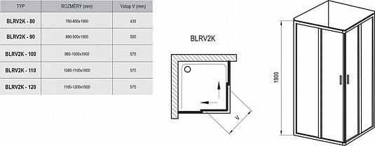 Душевая дверь в нишу 80 см Ravak Blix BLRV2K-80 1XV40100ZH, белый+графит