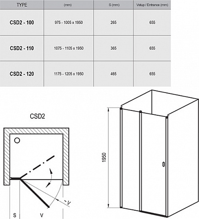 Душевая дверь Ravak Chrome CSD2-110 белый+транспарент 0QVDC100Z1